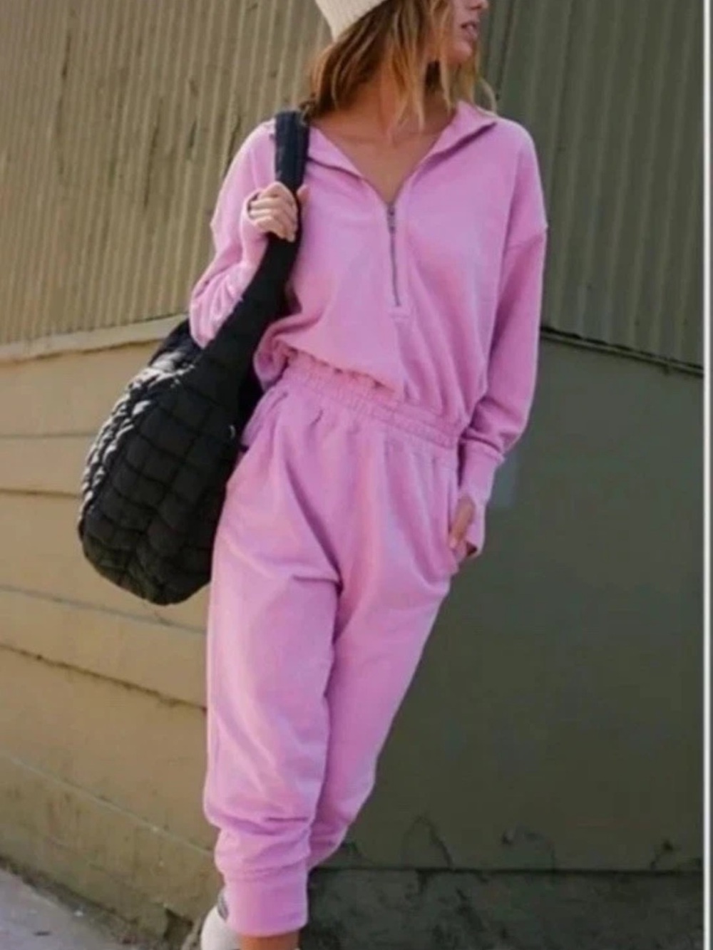 Free People Movement Training Day Jumpsuit Hoodie Size Small Half Zip Pink